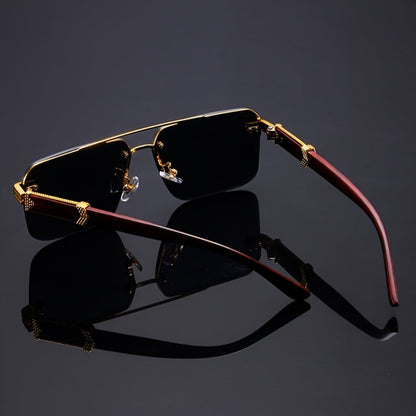 Fashion Sunglasses - Rimless Glasses 5 Pack Double Bridge Wooden Temple Polycarbonate Lenses - product detail view 8