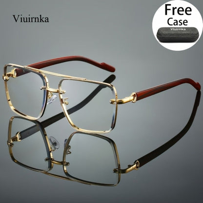Fashion Sunglasses - Square Wood Grain Temple Double Beam Gold Frame Unisex Retro 7 Gradient - product detail view 10