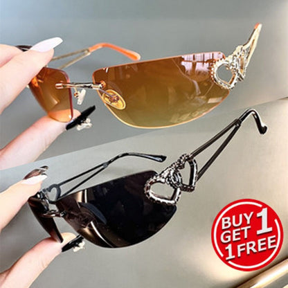 Fashion Sunglasses - Y2K Rimless 2 Pack for Couples Retro Frameless Mercury Mirror Lens Glasses - product detail view 3