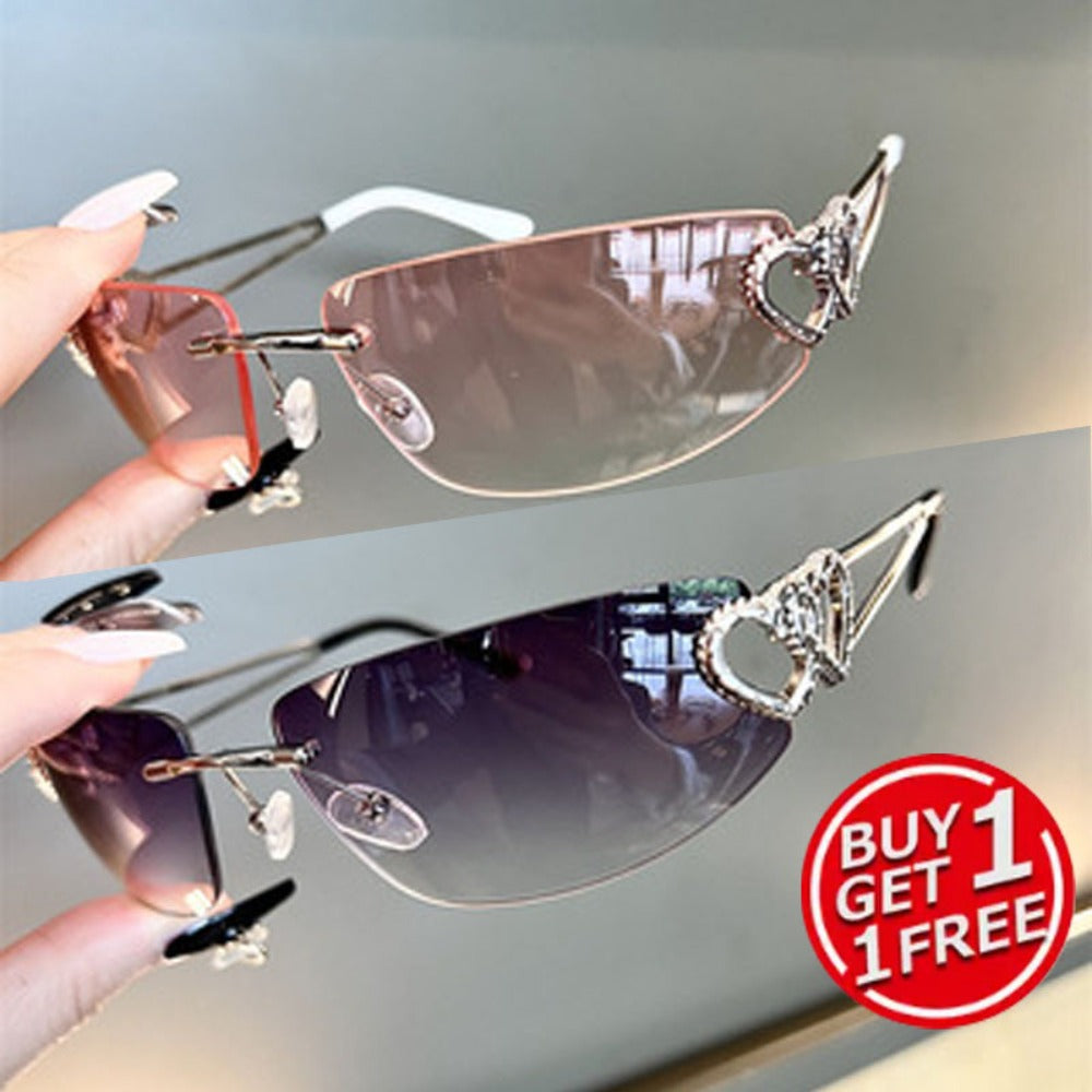 Fashion Sunglasses - Y2K Rimless 2 Pack for Couples Retro Frameless Mercury Mirror Lens Glasses - product detail view 5