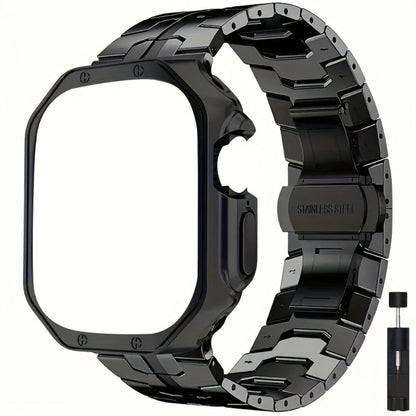 Fashion Watch - Apple Band Stainless Steel Butterfly Clasp Metal Strap with TPU Case - product detail view 3