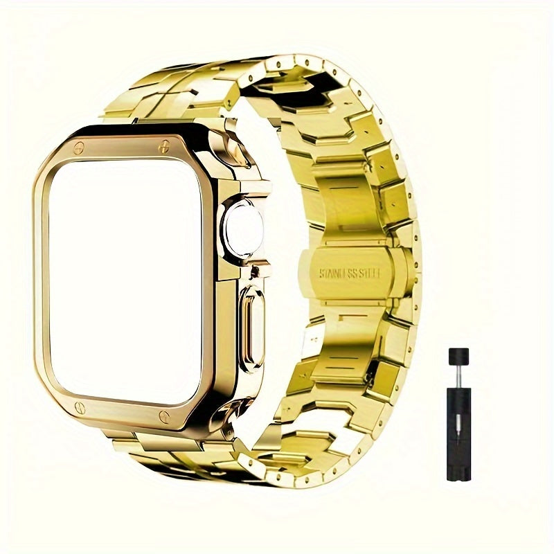 Fashion Watch - Apple Band Stainless Steel Butterfly Clasp Metal Strap with TPU Case - product detail view 12