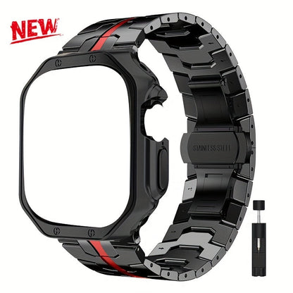 Fashion Watch - Apple Band Stainless Steel Butterfly Clasp Metal Strap with TPU Case - product detail view 13
