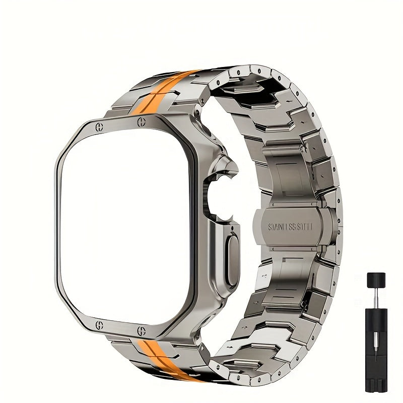 Fashion Watch - Apple Band Stainless Steel Butterfly Clasp Metal Strap with TPU Case - product detail view 14