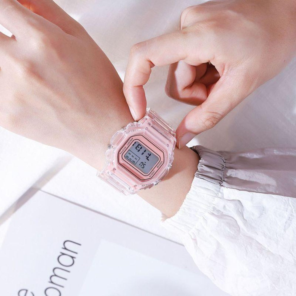 Fashion Watch - LED Digital Transparent Square Case Retro Futuristic Unisex Wristwatch - product detail view 11