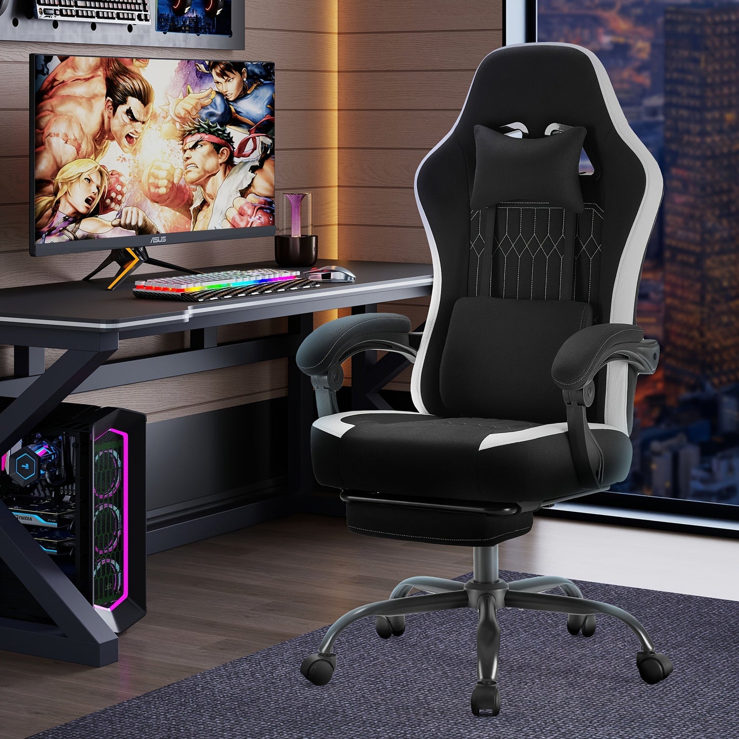 Gaming Chair shown in the Black, With Footrest option