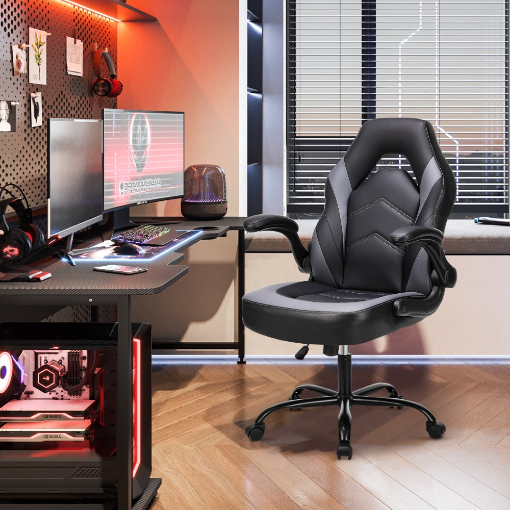 Gaming Chair, High Back Ergonomic with Flip-up Armrests, Lumbar Support, Faux Leather shown in the main product view
