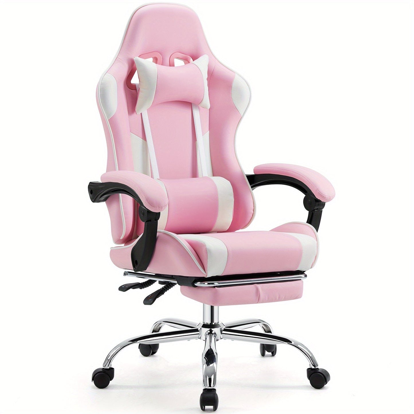 Gaming Chair shown in the pink, With Footrest option