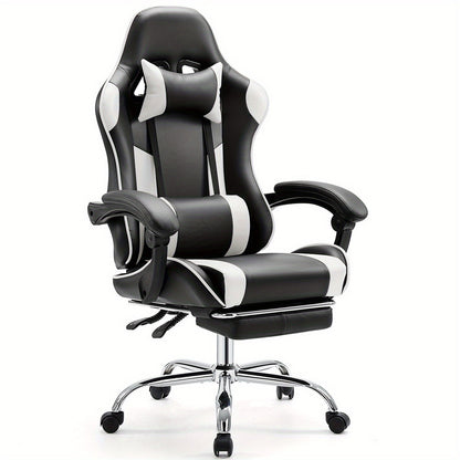Gaming Chair shown in the White, With Footrest option