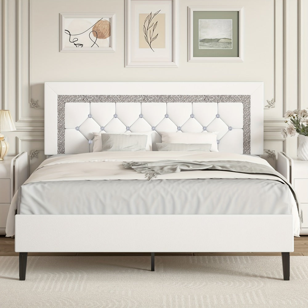 Faux Leather Twin Bed Frame with Solid Wood Construction for Bedroom Comfort and Support detail image - detail view 4