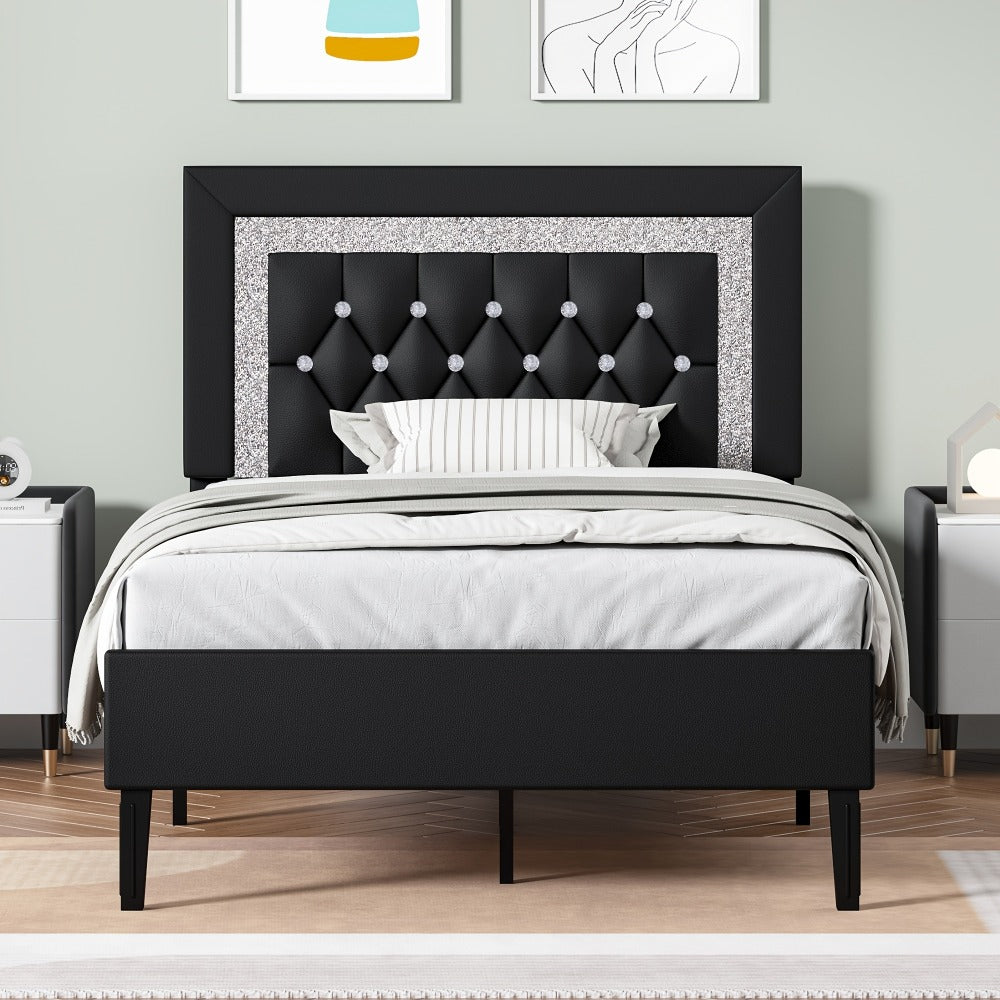 Faux Leather Twin Bed Frame with Solid Wood Construction for Bedroom Comfort and Support detail image - detail view 6