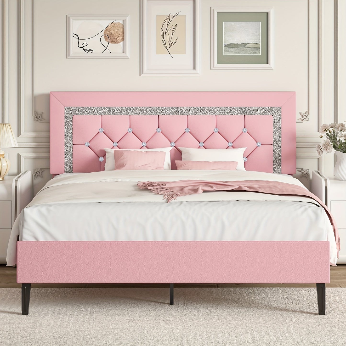Bed Frame shown in the pink, Full option