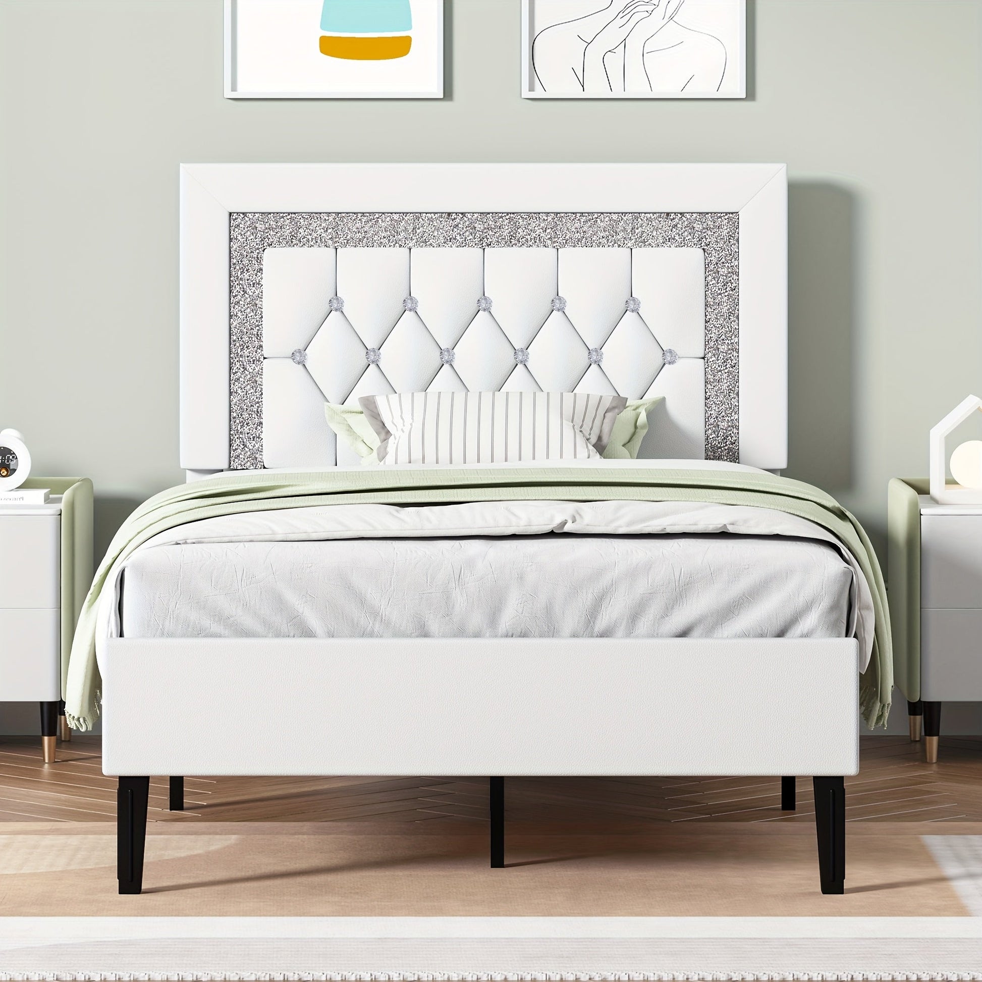 Bed Frame shown in the White, Twin option