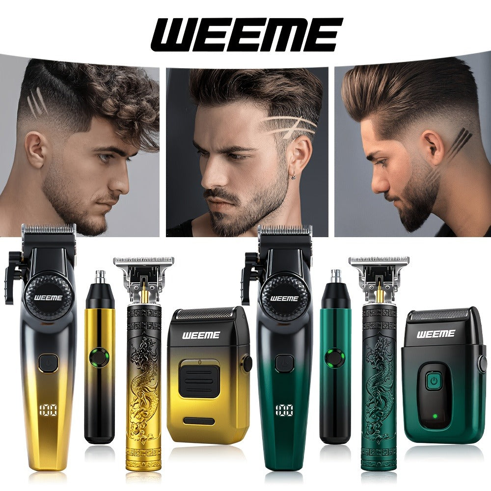 Men's Grooming Gift Box Set – Dragon & Phoenix Design, 2/4pcs Kit with Shaver, Hair Clipper, Nose Hair Remover & T9 Detail Trimmer
