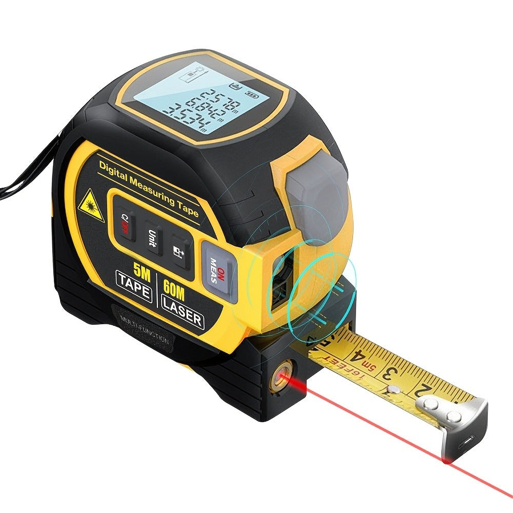 Laser Distance Meter 3-in-1 60M Laser Rangefinder with 5M Tape Measure Laser Cross Line Area for Entryways, Bedrooms and Living Spaces