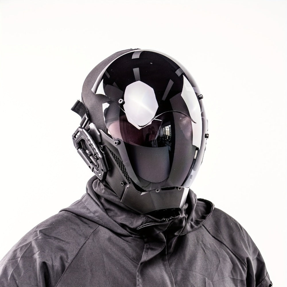 Mechanical Cyberpunk Mask Black, Futuristic Sci-Fi Half Face Costume Prop for Halloween Cosplay, Rave Bar Club Party