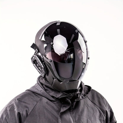 Mechanical Cyberpunk Mask Black, Futuristic Sci-Fi Half Face Costume Prop for Halloween Cosplay, Rave Bar Club Party
