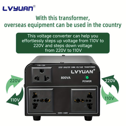 Voltage Converter Transformer 800W Continuous 5000W Peak - Step Up Step Down 110V to 220V, Aluminum Alloy Housing