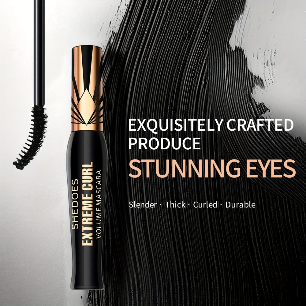 Black Mascara Two-Piece Set with Gold Crown-Style Caps and Curved Black Bristle Applicator Wands
