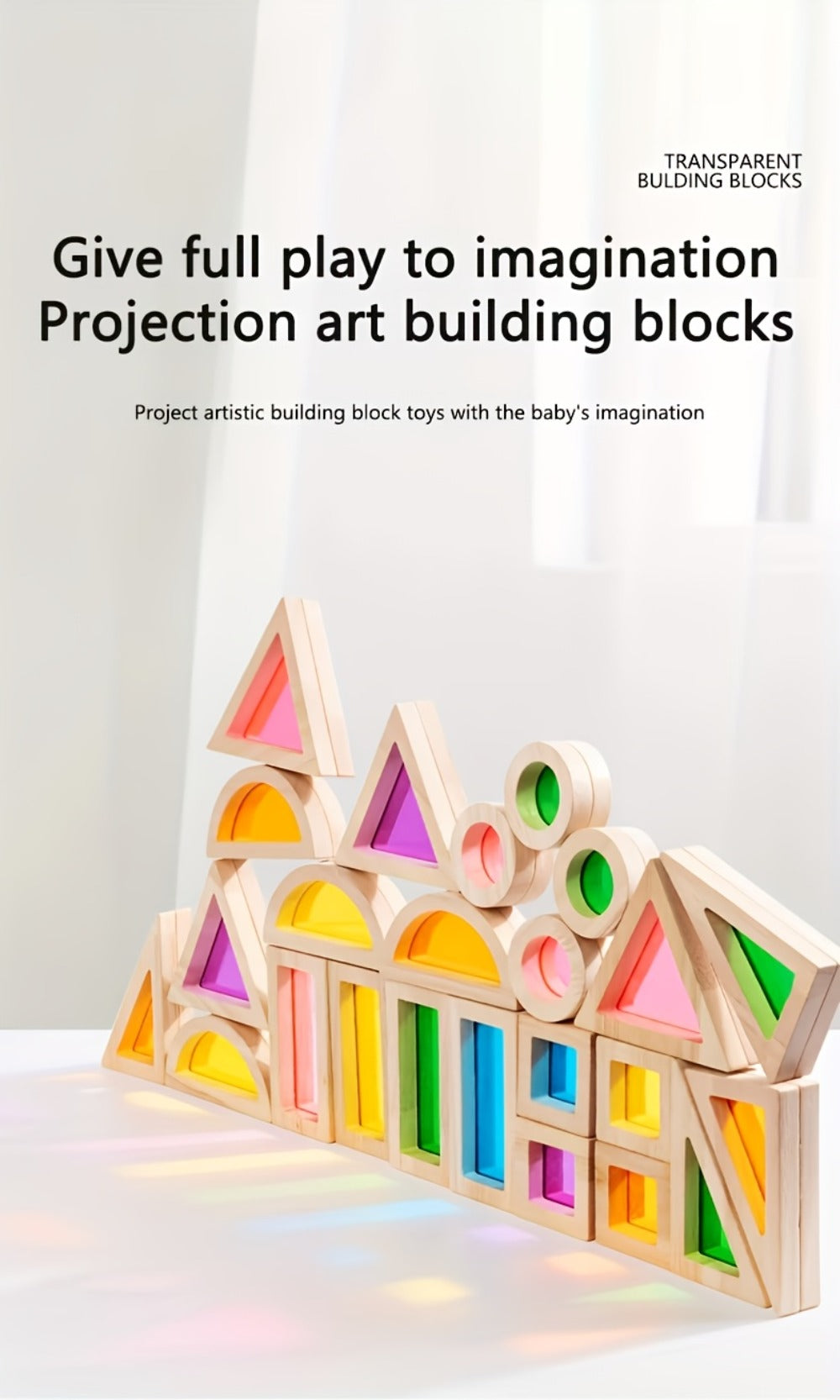 Building Block Set Translucent Acrylic Geometric Shapes with Colorful Triangle, Circle, Arch and Window Pieces
