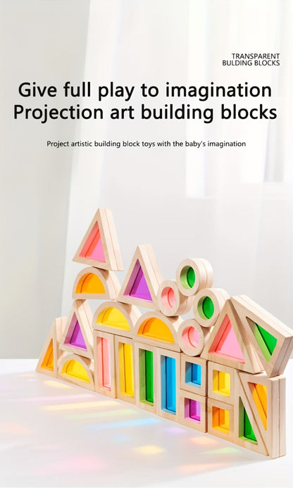 Building Block Set Translucent Acrylic Geometric Shapes with Colorful Triangle, Circle, Arch and Window Pieces