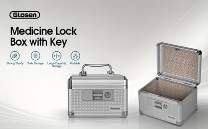 Locking Medicine Storage Box Aluminum Alloy with Key Lock & Handle, High- Family Medicine Organizer