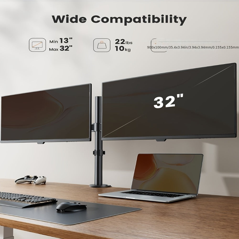 Single & Dual Monitor Mount for 13-32 Inch Screens, VESA Desk Mount Arm, 16.3" Height Extension, ±45° Tilt ±90° Swivel