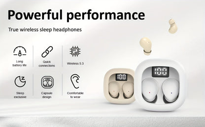 Wireless Earbuds MSHUKCOE Ultra-Thin Sleep and Game Modes with Compact Case in Khaki or White