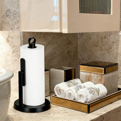 Paper Towel Holder Countertop – Stainless Steel Standing Dispenser with Tension Arm for One-Handed Tear