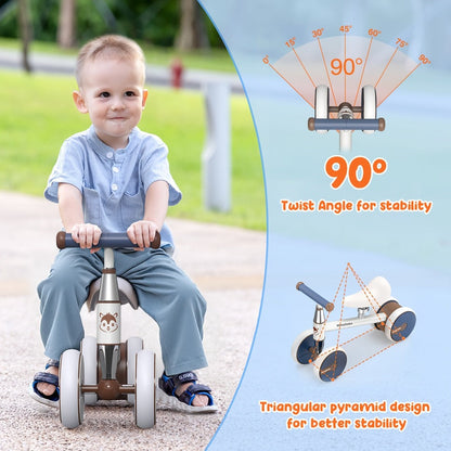 4 Wheel Balance Bike for Baby Toddlers 10-36 Months, First Bike with Adjustable Seat, 90° Steering Limit & Silent Anti-Slip Tires