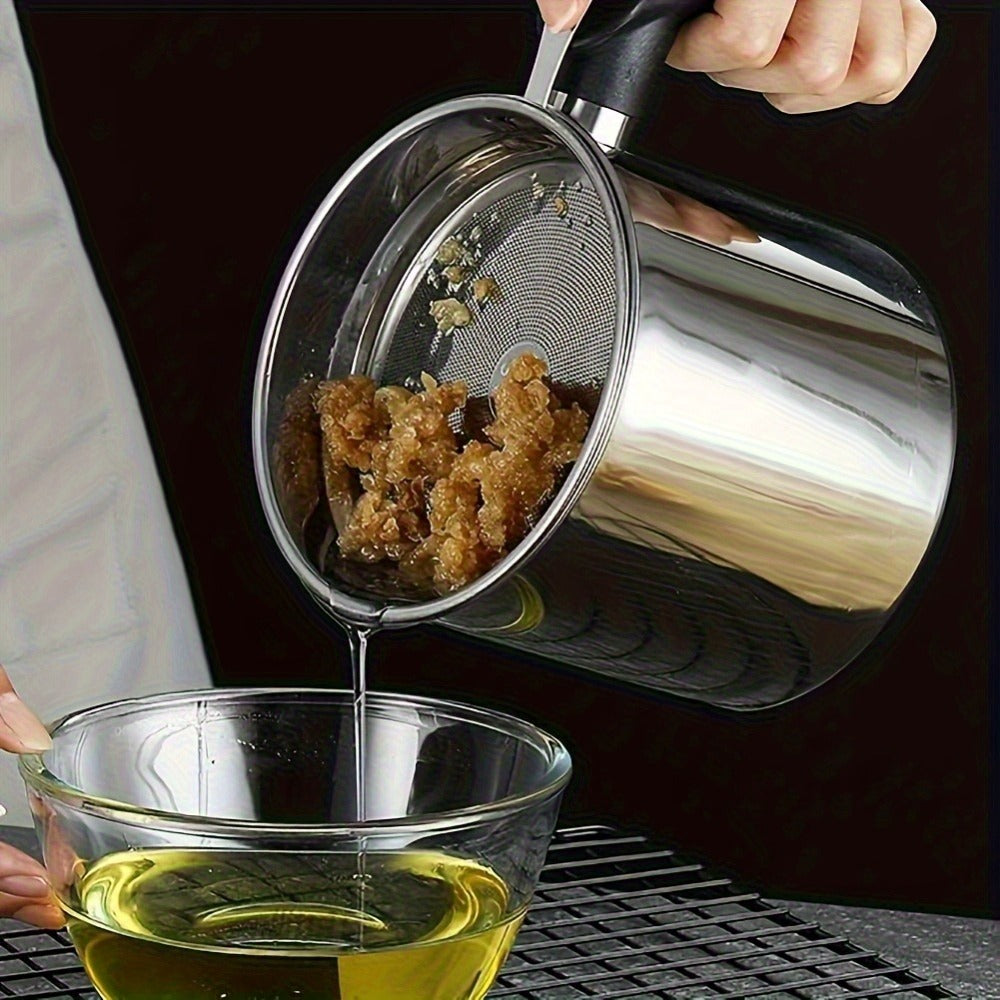 Grease Container with Strainer Stainless Steel – Kitchen Bacon Fat Storage Can with Easy Pour Handle for Cooking Oils and Fats