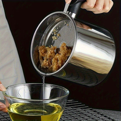 Grease Container with Strainer Stainless Steel – Kitchen Bacon Fat Storage Can with Easy Pour Handle for Cooking Oils and Fats