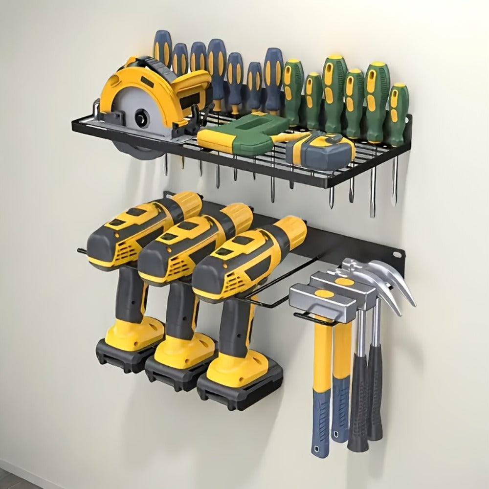 Wall Tool Storage Rack Metal Organizer - 4 Layer Cordless Drill Holder Clamp Bracket for Entryways, Bedrooms and Living Spaces