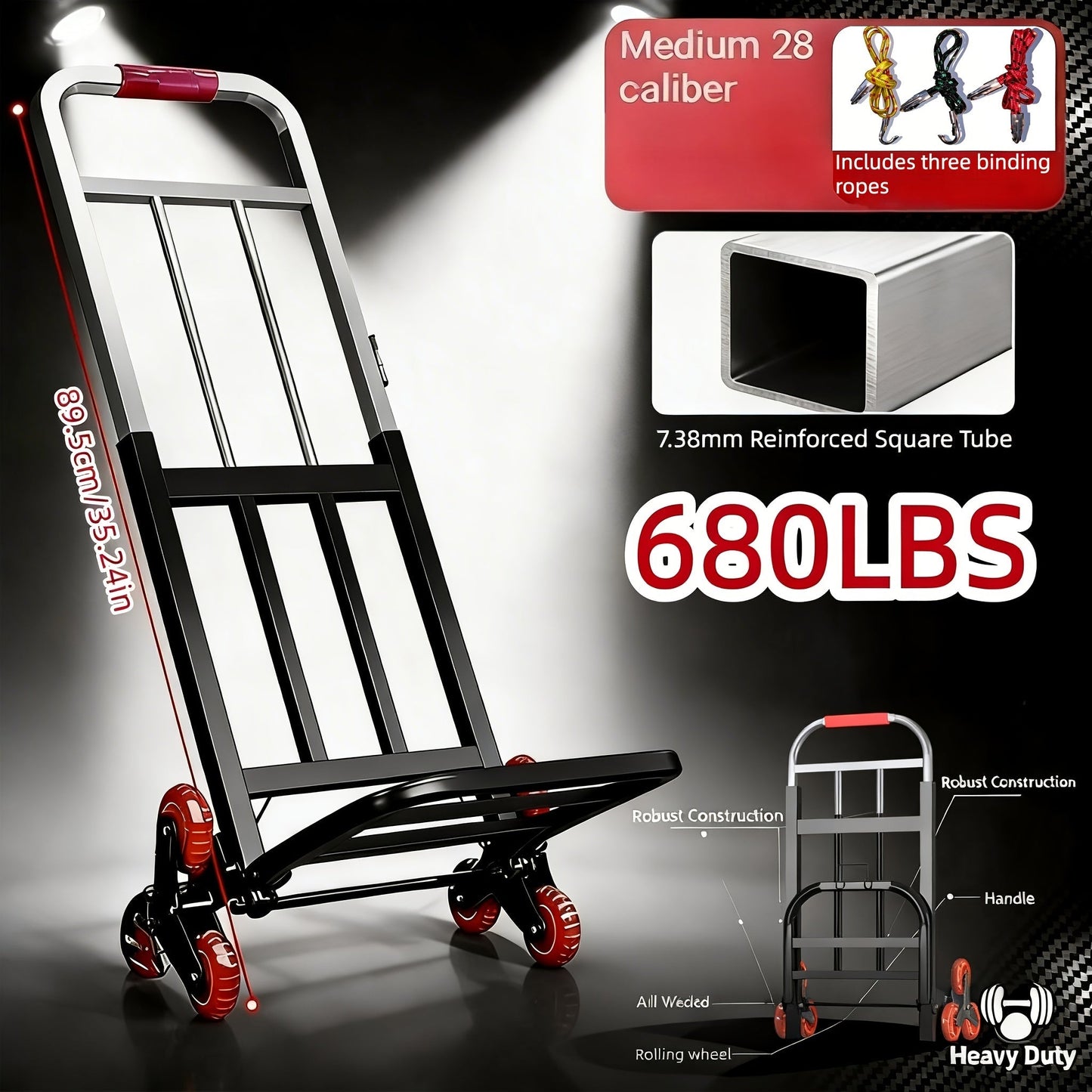 Folding Hand Truck Stair Climbing Wheels Heavy Duty 220 450 680 LBS Capacity Compact Collapsible Handcart Dolly for Home Warehouse Grocery