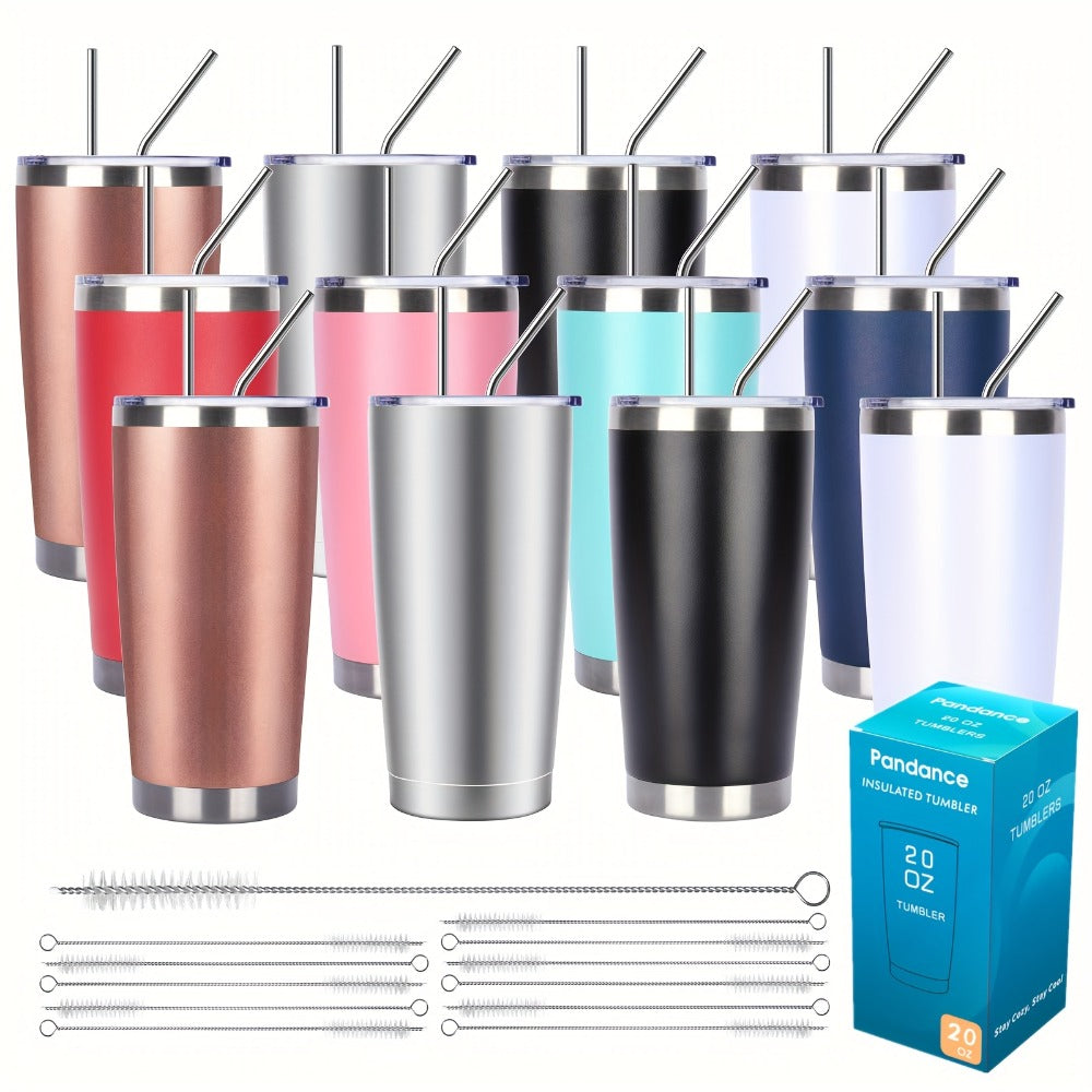 Stainless Steel Insulated Tumblers with Lid and Straw Bulk 20oz 304 Double Wall Vacuum Travel Mug for Hot Iced Coffee Drinks Water Cup Set