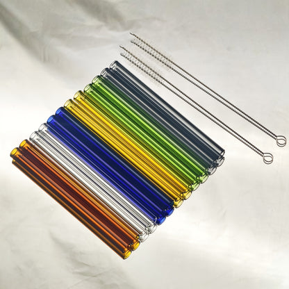 Glass Straws Reusable 12 Pack with Cleaning Brushes – Borosilicate Glass Drinking Straws 6 or 8 Inch, Clear & Colorful, Thick 12mm