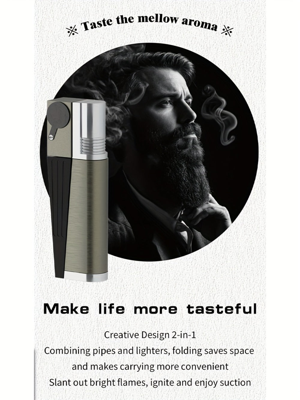 Folding Pipe Lighter Refillable 2-in-1 with Adjustable Flame, Metal-Crafted Durable Design, Gift Box Included