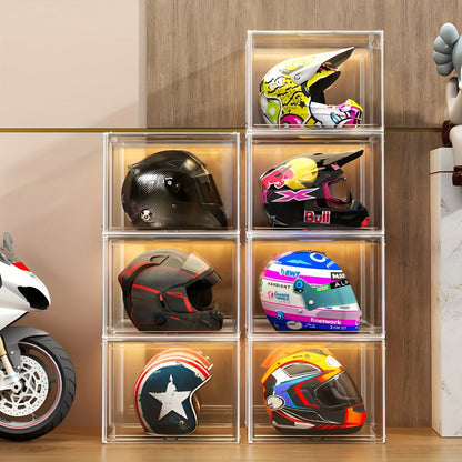 XL Clear Stackable Acrylic Storage Bins with Magnetic Lid – Dustproof Large Display Case for Figures, Collectibles, Helmets, Shoes, Bags