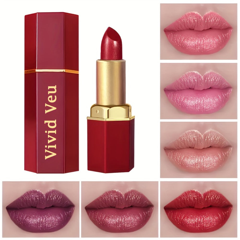 Lipstick Set, Vivid Veu 6-Piece Glossy Cream Bullet Collection with Pink, Rose, Berry and Mauve Colors