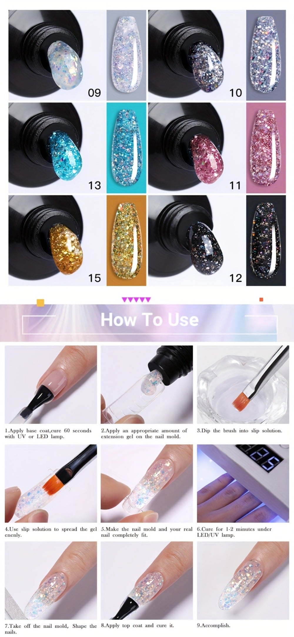 Builder Gel Nail Extension Kit – Quick Build UV LED Acrylic Gel in White Nude Pink Crystal for Nail Construction Overlay Sculpting Salon