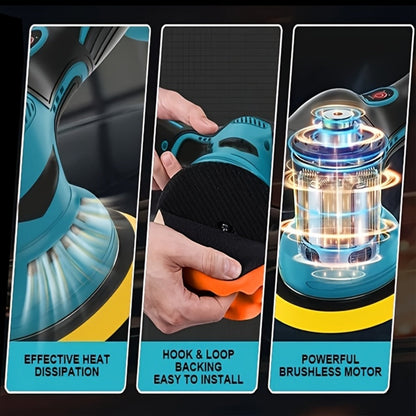 Cordless Car Polisher Buffer Machine – 8-Speed 5000 RPM Orbital Polishing Machine with 6" Pad, Rechargeable Battery & Charger for Car