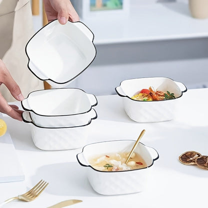 Ceramic Baking Dish Set 4-Piece, 13oz Small Square Ceramic Casserole Dishes with Handles, Diamond Design Oven & Bakeware