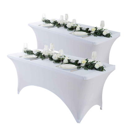 Spandex Fitted Tablecloth 4ft 6ft 8ft, Wrinkle-Free Stretch Rectangle Table Cover for Wedding Party Event Banquet