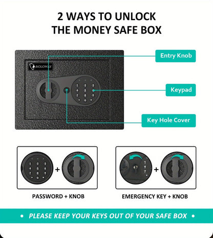 Safe Box with Keys Fireproof Bag Included Heat Resistant Secure Home Office Storage Lock Box for Entryways, Bedrooms and Living Spaces