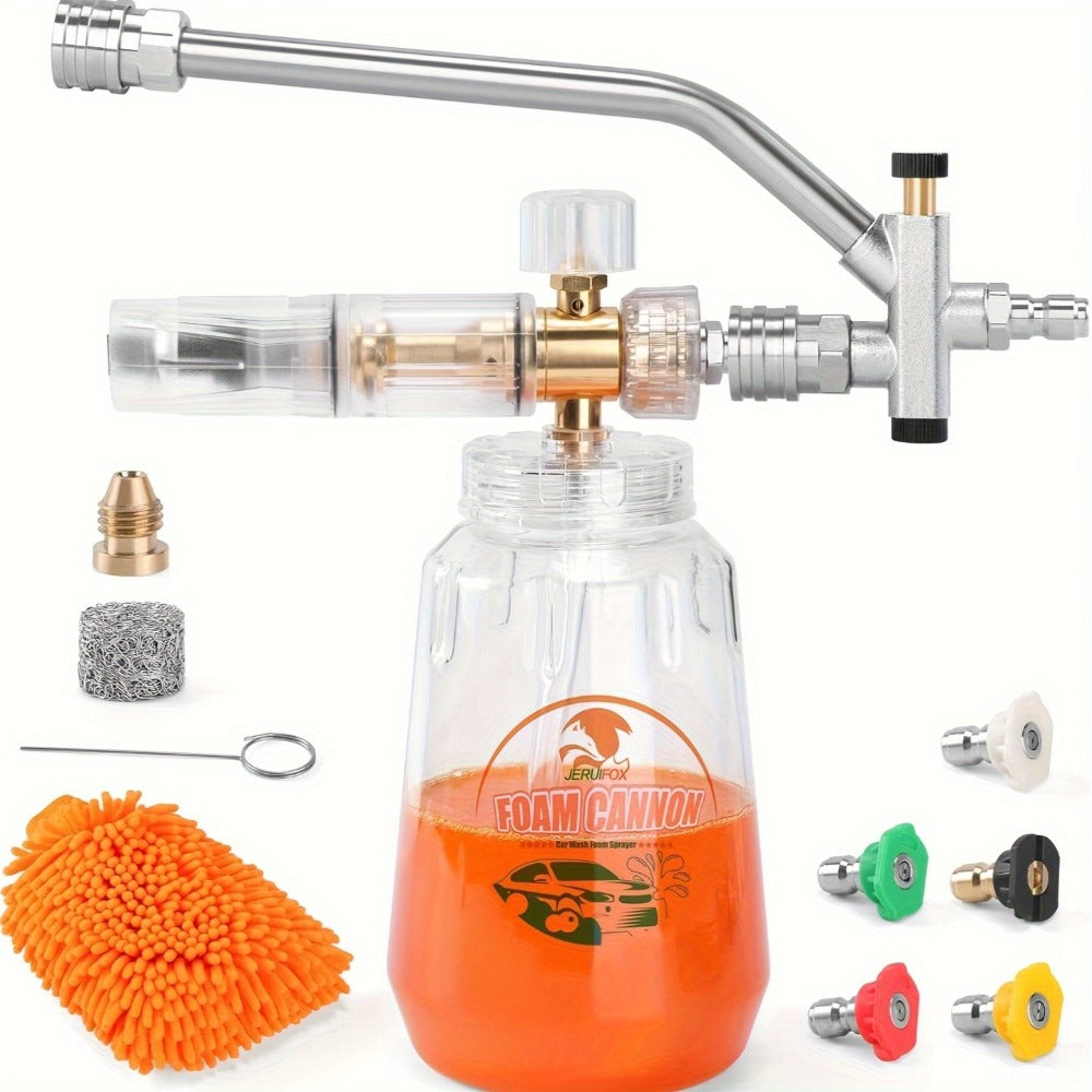 Foam Cannon Pressure Washer Kit – 9-Piece Set, Dual Connector, 5 Nozzle Tips, 1/4" Quick Connect, 5000 PSI Car Wash Lance