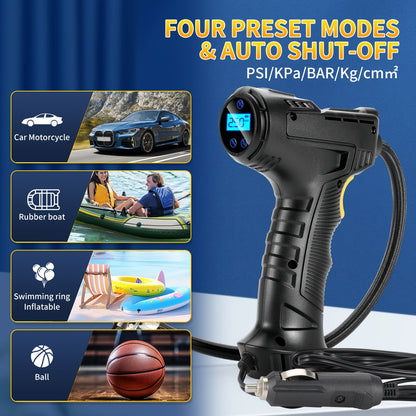 Portable Air Compressor 5200mAh – Wireless Rechargeable Tire Inflator with Digital Pressure Gauge for Car, Bicycle & Ball, Auto Shut-Off