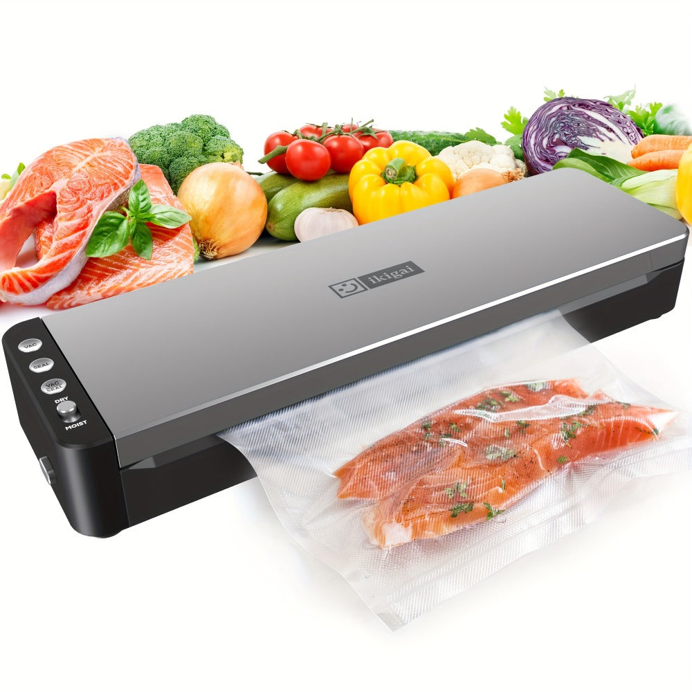 Vacuum Sealer Machine 80kPa Powerful Suction Food Sealer 125W Dry Wet Modes Stainless Steel for Home Cooking, Dining and Outdoor Meals