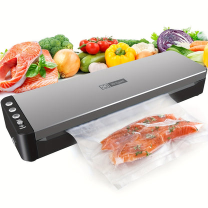 Vacuum Sealer Machine 80kPa Powerful Suction Food Sealer 125W Dry Wet Modes Stainless Steel for Home Cooking, Dining and Outdoor Meals
