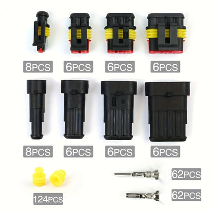Automotive Connector Terminal Kit in 355-Piece or 352-Piece Set with 1- to 4-Pin Plugs and Seals