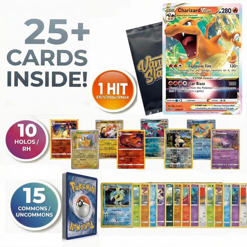 Pokemon Mystery Pack 26 Cards, 1 Hit Card EX GX V VMAX Ultra Rare, 10 Holos & Reverse Holos